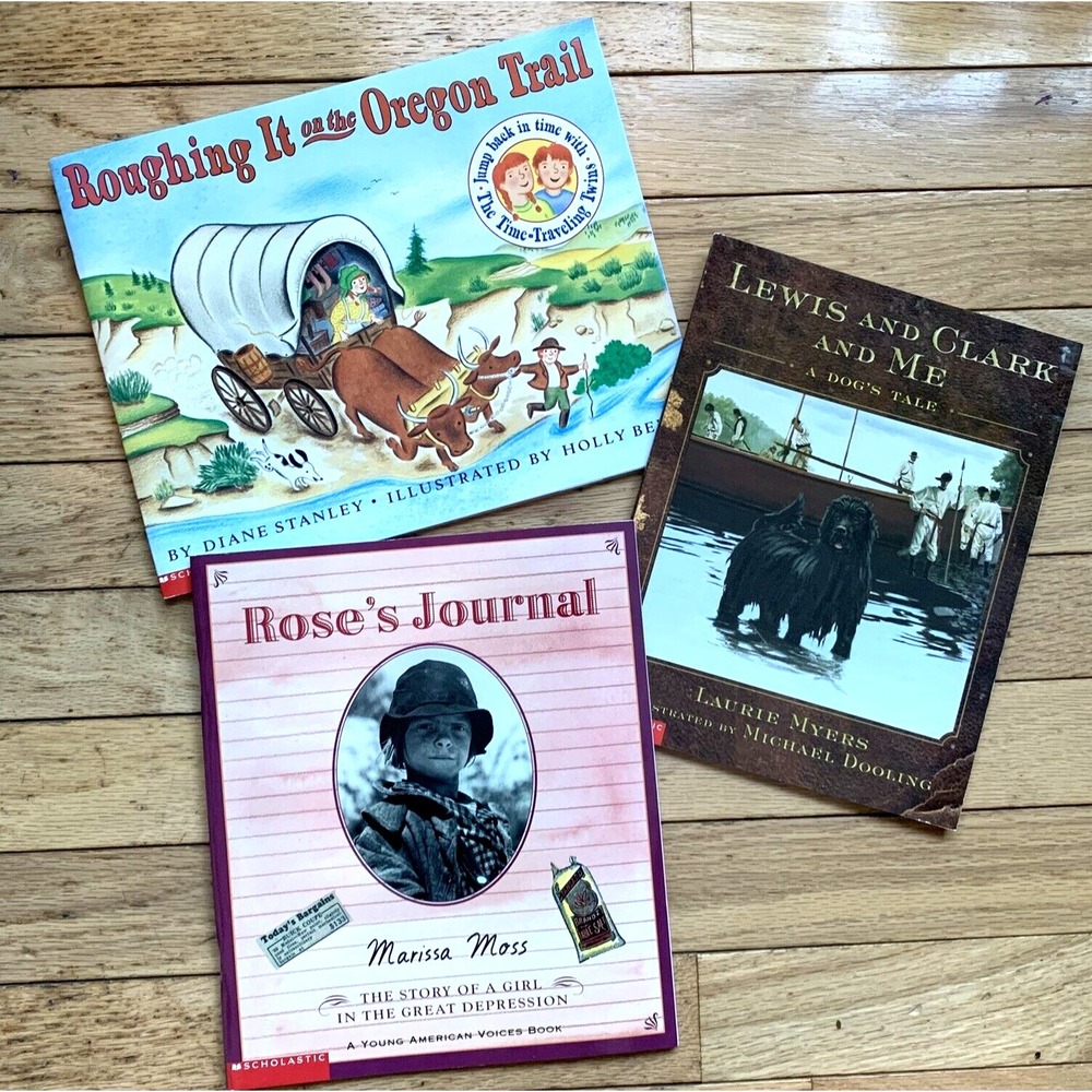 Scholastic Books Set of 3 History Lewis & Clark Oregon Trail‎ Great Depression